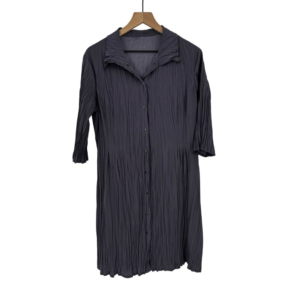 Babette Crinkle Button Down Midi Dress Sz S Gray Minimalist Langenlook Euro
